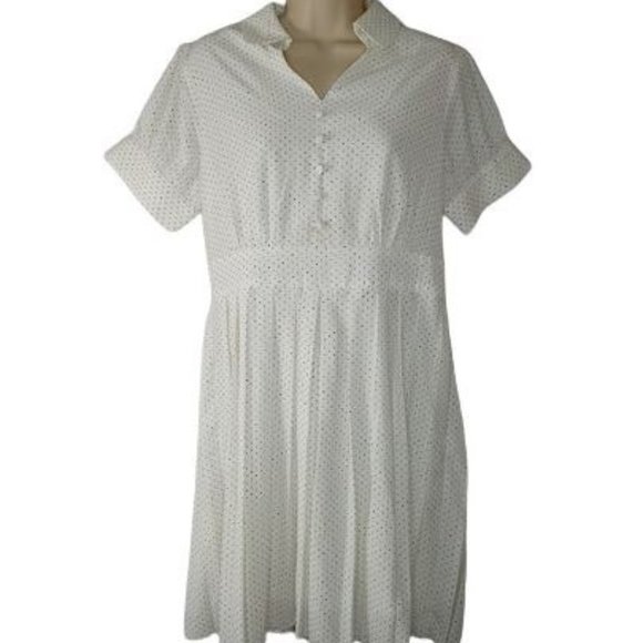 Chicline Ivory Black Polka Dot Pleated Fit and Flare Mini Dress - Picture 1 of 3